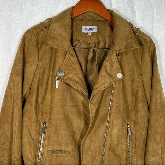 Kenneth Cole Reaction Faux Suede Moto Jacket Coat Size M - Picture 2 of 5